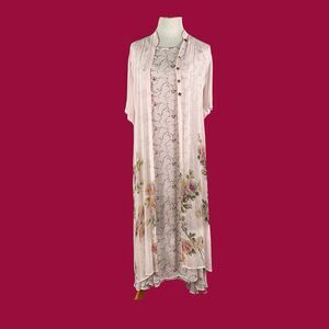 Vintage 90s Y2K Lolette Pink Floral Sleeveless Long Dress Duster Romantic Size